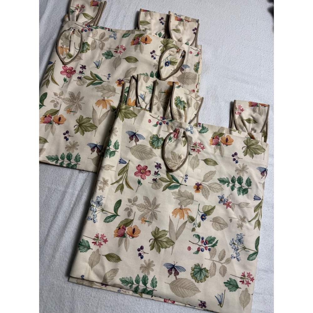 Longaberger Valance Set 2 Cream Botanical Fields Butterfly Floral USA